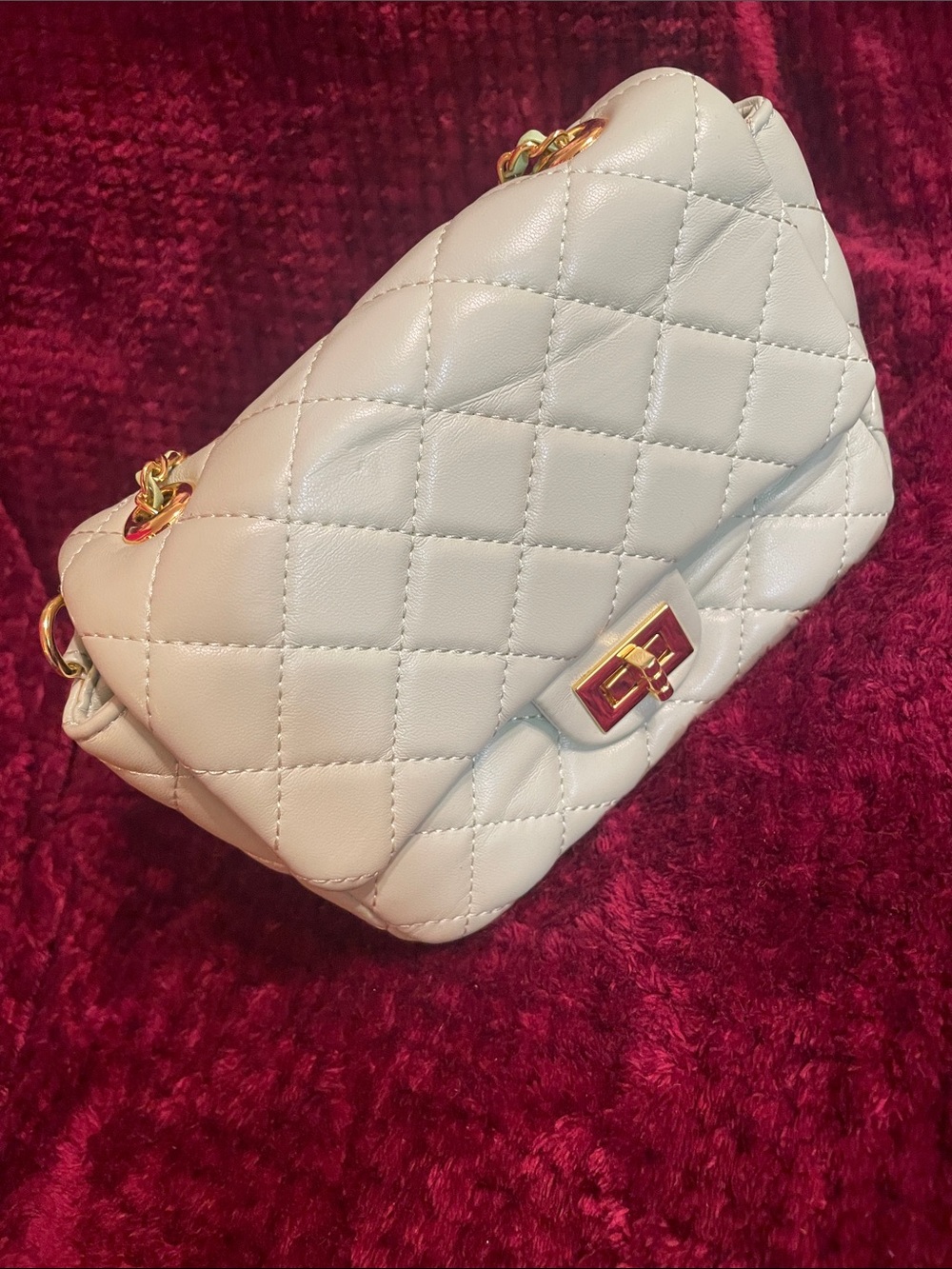 Quilted Gold Chain Shoulder Bag with Gold Hardware Vegan Leather
